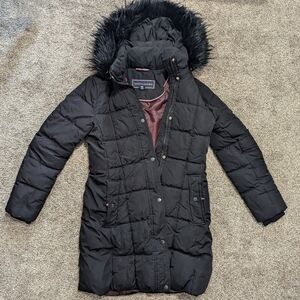 Tommy Hilfiger Black Fur-Trimmed Women's Winter Coat Small